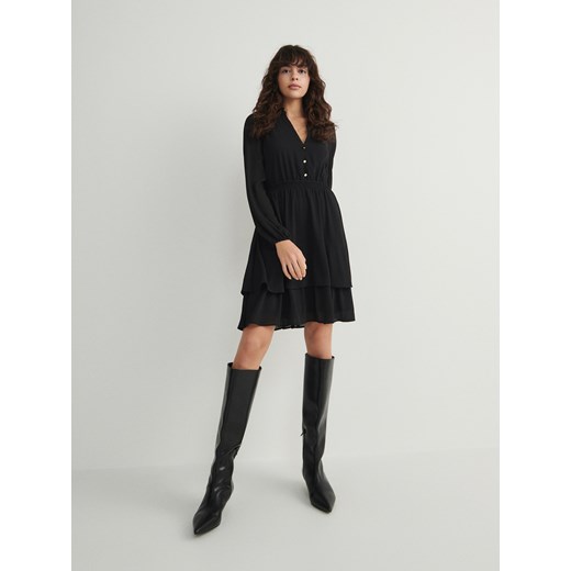 Reserved - Sukienka mini z falbanami - czarny ze sklepu Reserved w kategorii Sukienki - zdjęcie 167620155