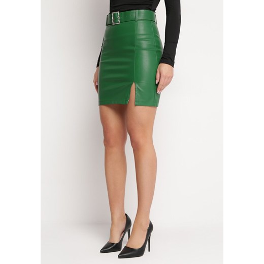 Zielona Mini Spódnica z Imitacji Skóry Clementia ze sklepu Born2be Odzież w kategorii Spódnice - zdjęcie 167621339