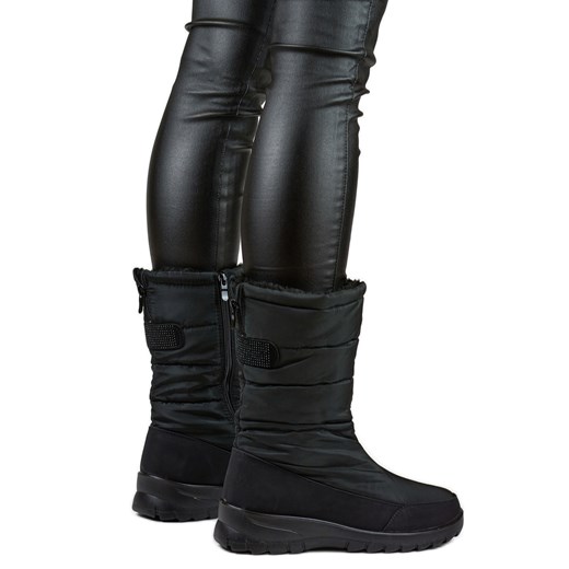 Wysokie komfortowe buty zimowe śniegowce futerko suwaki czarne ze sklepu ButyModne.pl w kategorii Śniegowce damskie - zdjęcie 167637176