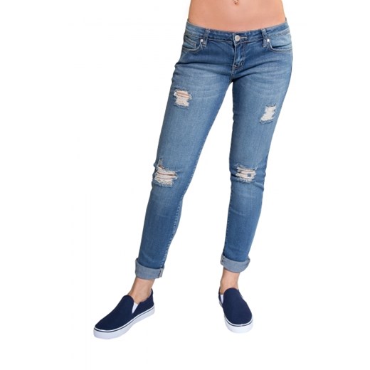 Spodnie jeans skinny z dziurami petiten niebieski bawełna