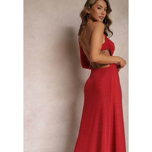 Czerwona Asymetryczna Sukienka Maxi na Jedno Ramię z Ozdobnym Łańcuszkiem Ombrelle ze sklepu Renee odzież w kategorii Sukienki - zdjęcie 167643407