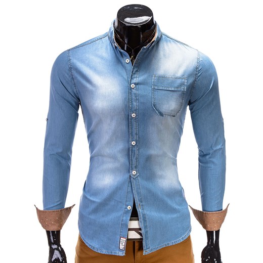 Koszula K178 - JEANSOWA ombre niebieski Koszule jeansowe męskie