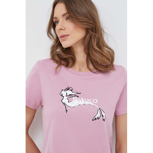 Pinko t-shirt bawełniany damski kolor różowy 100355.A1OC ze sklepu ANSWEAR.com w kategorii Bluzki damskie - zdjęcie 167649458