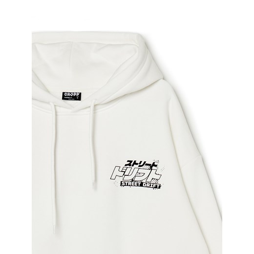 Cropp - Kremowa bluza z kapturem i nadrukiem - kremowy ze sklepu Cropp w kategorii Bluzy męskie - zdjęcie 167667127
