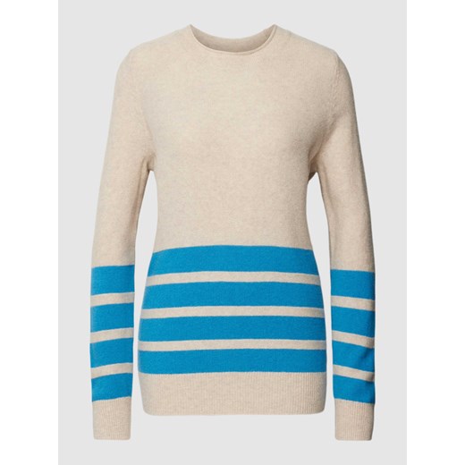 Sweter z dzianiny z wełny lana z paskami w kontrastowym kolorze ze sklepu Peek&Cloppenburg  w kategorii Swetry damskie - zdjęcie 167668916