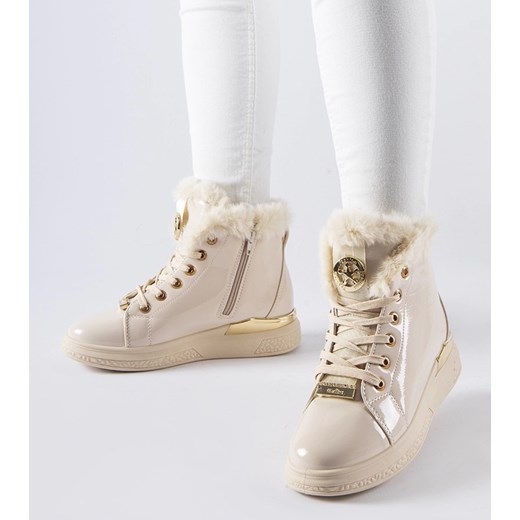 Beżowe sneakersy ocieplane futerkiem Lubriano ze sklepu gemre w kategorii Trampki damskie - zdjęcie 167682377