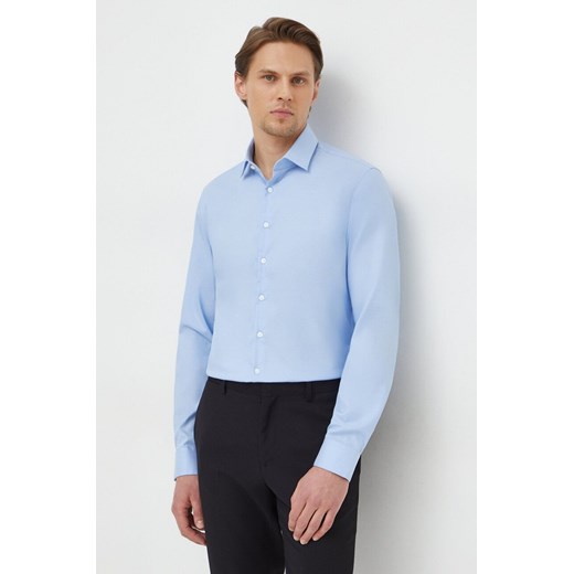 Calvin Klein koszula męska kolor niebieski slim z kołnierzykiem klasycznym ze sklepu ANSWEAR.com w kategorii Koszule męskie - zdjęcie 167696605