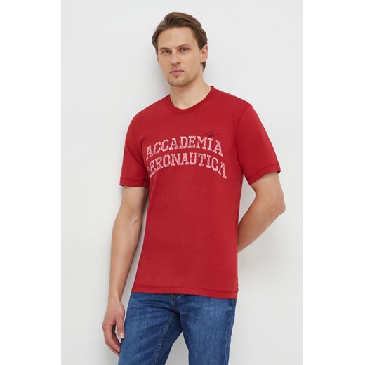 Aeronautica Militare t-shirt bawełniany męski kolor czerwony z nadrukiem TS2203J629 ze sklepu ANSWEAR.com w kategorii T-shirty męskie - zdjęcie 167697118