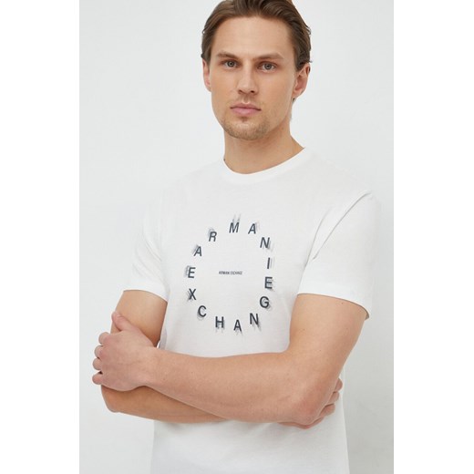 Armani Exchange t-shirt bawełniany męski kolor beżowy z nadrukiem 3DZTBJ ZJ9TZ ze sklepu ANSWEAR.com w kategorii T-shirty męskie - zdjęcie 167697127