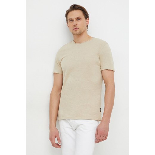Sisley t-shirt bawełniany męski kolor beżowy gładki ze sklepu ANSWEAR.com w kategorii T-shirty męskie - zdjęcie 167697157