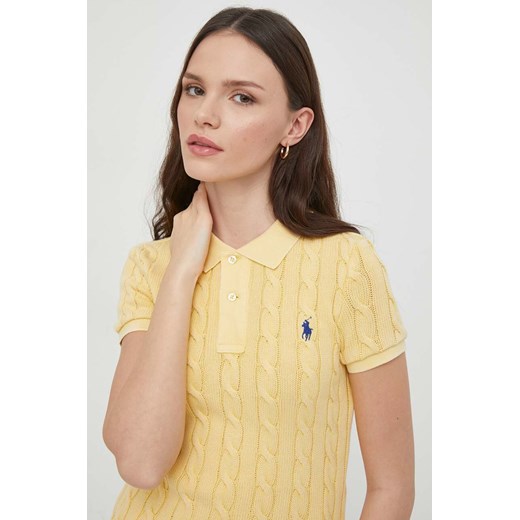 Bluzka damska żółta Polo Ralph Lauren bawełniana z haftem 