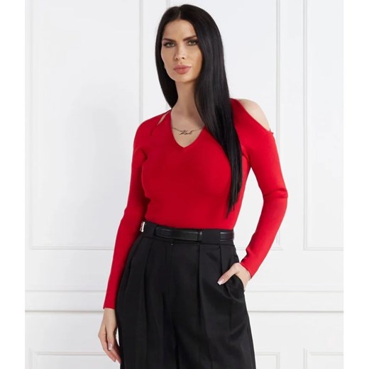 Sweter damski czerwony Karl Lagerfeld z dekoltem w serek 