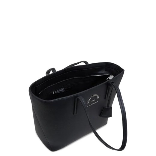 Czarna shopper bag Karl Lagerfeld ze skóry ekologicznej bez dodatków mieszcząca a5 