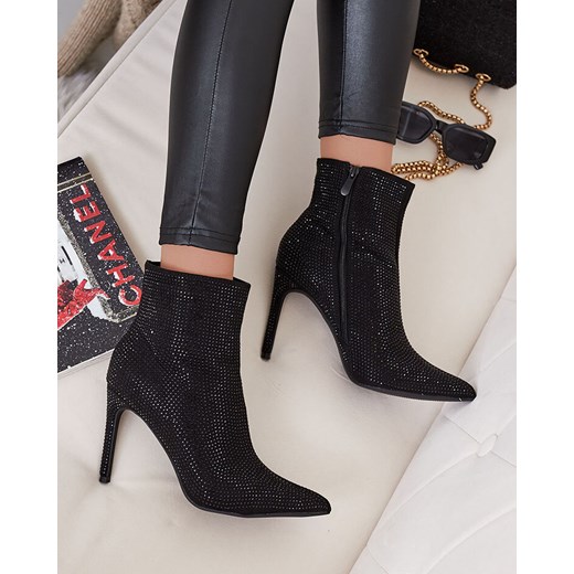 Botki Royalfashion.pl na szpilce czarne eleganckie na zamek 