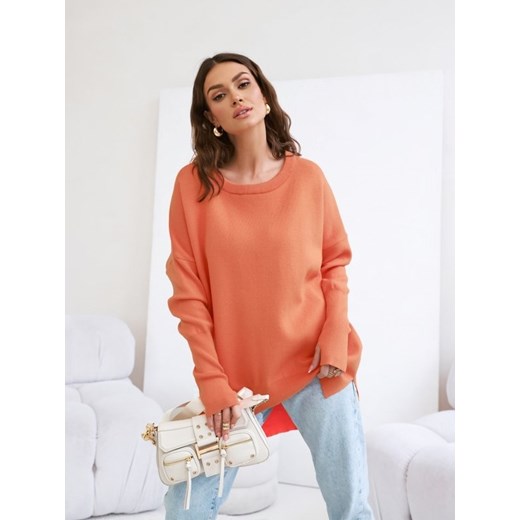 Sweter damski pomarańczowa Lisa Mayo z okrągłym dekoltem 