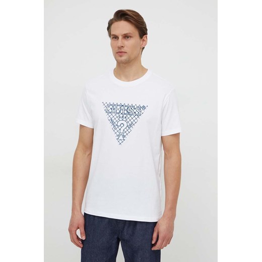 Guess t-shirt bawełniany męski kolor biały z aplikacją M4RI27 K8FQ4 ze sklepu ANSWEAR.com w kategorii T-shirty męskie - zdjęcie 167718699