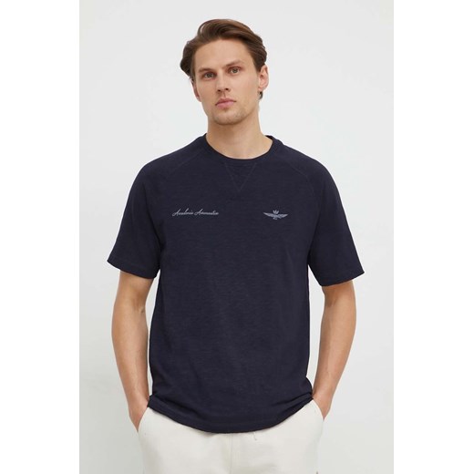 Aeronautica Militare t-shirt bawełniany męski kolor granatowy gładki ze sklepu ANSWEAR.com w kategorii T-shirty męskie - zdjęcie 167718726