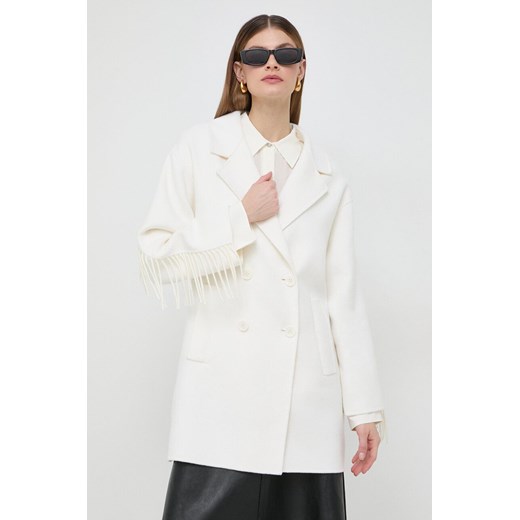 Twinset płaszcz wełniany kolor beżowy przejściowy dwurzędowy ze sklepu ANSWEAR.com w kategorii Płaszcze damskie - zdjęcie 167735759