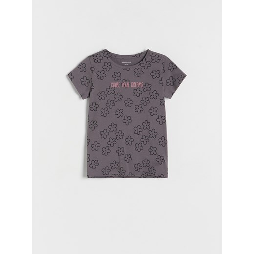 Reserved - Bawełniany t-shirt we kwiatki - ciemnoszary ze sklepu Reserved w kategorii Bluzki dziewczęce - zdjęcie 167744417