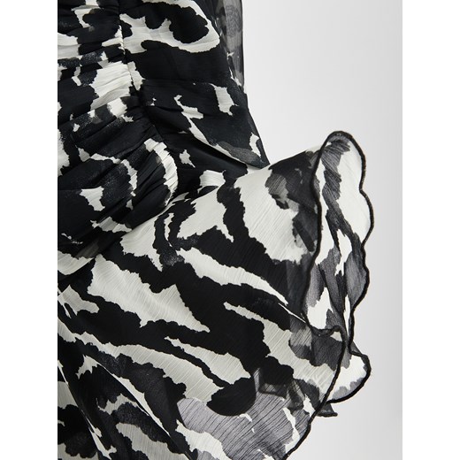 Sukienka Reserved mini asymetryczna z długim rękawem w abstrakcyjne wzory z okrągłym dekoltem 