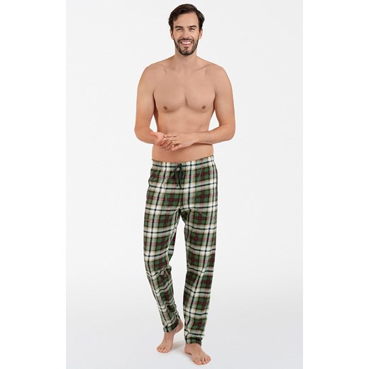 Męskie bawełniane spodnie piżamowe w kratę Seward, Kolor zielony-wzór, Rozmiar M, Italian Fashion ze sklepu Intymna w kategorii Piżamy męskie - zdjęcie 167754205