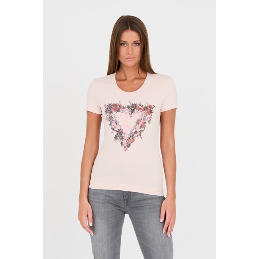 GUESS Różowy t-shirt z logo, Rozmiar L ze sklepu outfit.pl w kategorii Bluzki damskie - zdjęcie 167757836