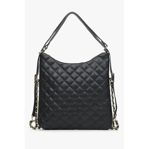 Estro: Czarna pikowana torba damska na ramię z włoskiej skóry naturalnej ze sklepu Estro w kategorii Torby Shopper bag - zdjęcie 167773396