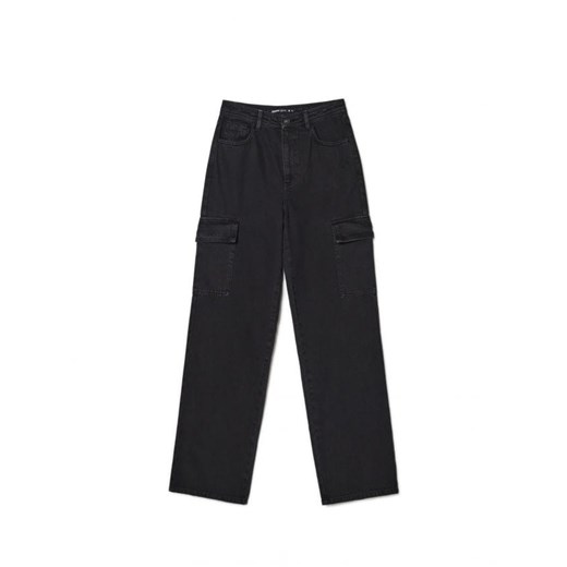Cropp - Czarne jeansy cargo straight - czarny ze sklepu Cropp w kategorii Jeansy damskie - zdjęcie 167773508