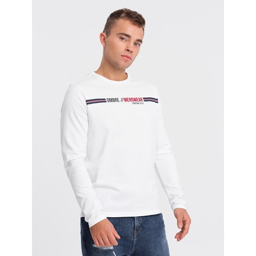 Longsleeve męski z nadrukiem - biały 2 OM-LSPT-0119 S ombre