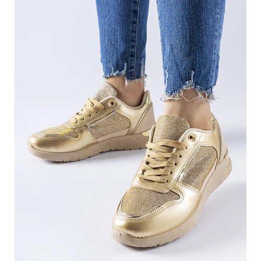 Beżowo-złote sneakersy z ozdobną nitką Facondo ze sklepu gemre w kategorii Buty sportowe damskie - zdjęcie 167779147