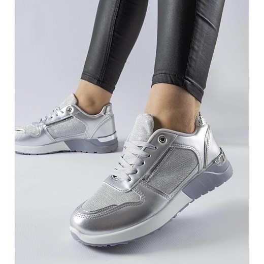 Szare sneakersy z ozdobną nitką Facondo ze sklepu gemre w kategorii Buty sportowe damskie - zdjęcie 167779155