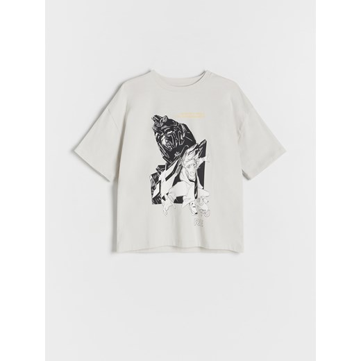 Reserved - Bawełniany t-shirt z nadrukiem - jasnoszary ze sklepu Reserved w kategorii T-shirty chłopięce - zdjęcie 167781525