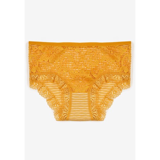 Żółte Bawełniane Majtki Figi z Koronką Wexne ze sklepu Born2be Odzież w kategorii Majtki damskie - zdjęcie 167782257
