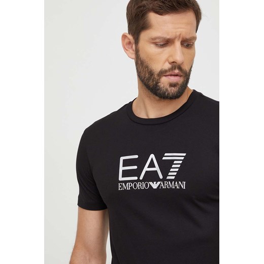 EA7 Emporio Armani t-shirt bawełniany męski kolor czarny z aplikacją ze sklepu ANSWEAR.com w kategorii T-shirty męskie - zdjęcie 167784757