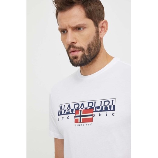 T-shirt męski Napapijri młodzieżowy wiosenny biały 