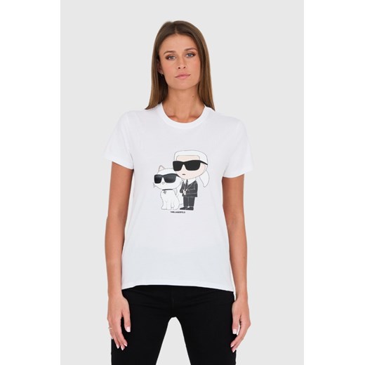 KARL LAGERFELD Biały t-shirt Ikonik 2.0, Wybierz rozmiar L ze sklepu outfit.pl w kategorii Bluzki damskie - zdjęcie 167785738