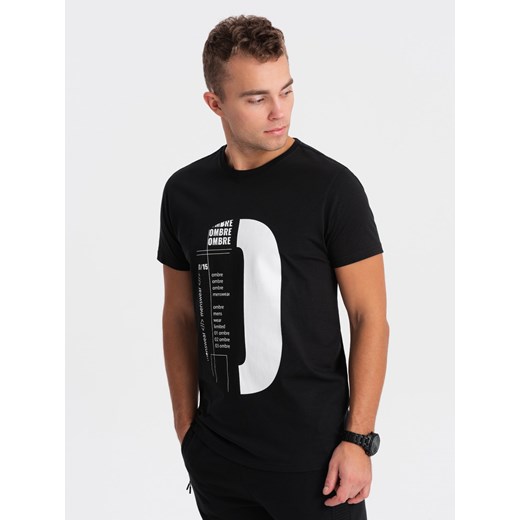 T-shirt męski bawełniany z nadrukiem - czarny V3 OM-TSPT-0166 ze sklepu ombre w kategorii T-shirty męskie - zdjęcie 167788338