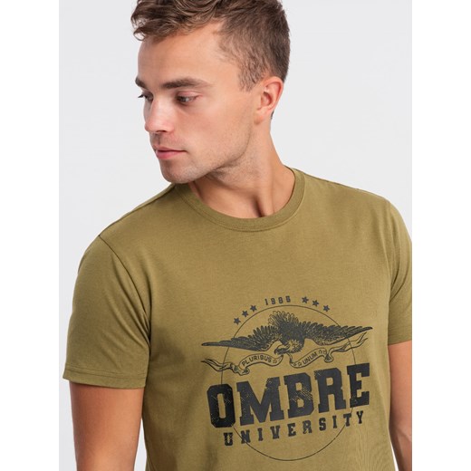 T-shirt męski bawełniany z printem militarnym - khaki V2 OM-TSPT-0164 ze sklepu ombre w kategorii T-shirty męskie - zdjęcie 167788355