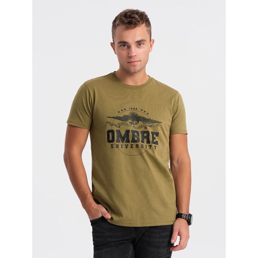 T-shirt męski bawełniany z printem militarnym - khaki V2 OM-TSPT-0164 XXL ombre