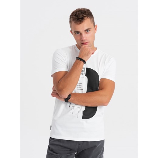 T-shirt męski bawełniany z nadrukiem - biały V1 OM-TSPT-0166 ze sklepu ombre w kategorii T-shirty męskie - zdjęcie 167788398