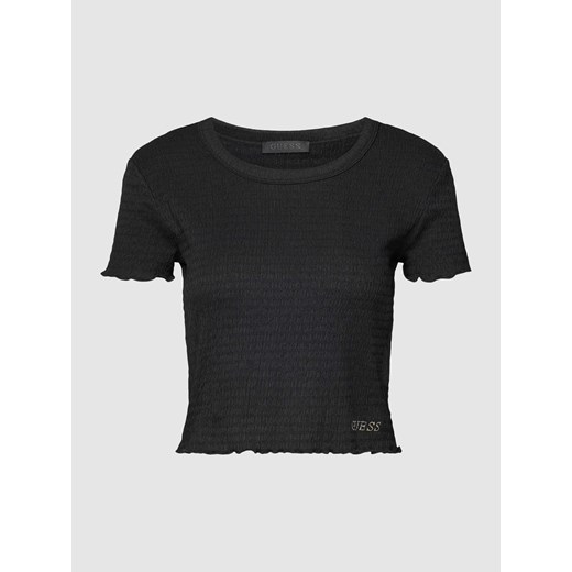 T-shirt krótki z marszczonymi detalami model ‘SMOKED’ Guess XL wyprzedaż Peek&Cloppenburg 