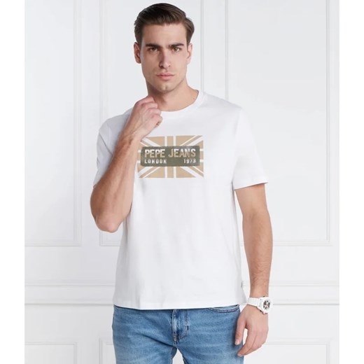 T-shirt męski biały Pepe Jeans w stylu młodzieżowym z napisem z krótkimi rękawami 