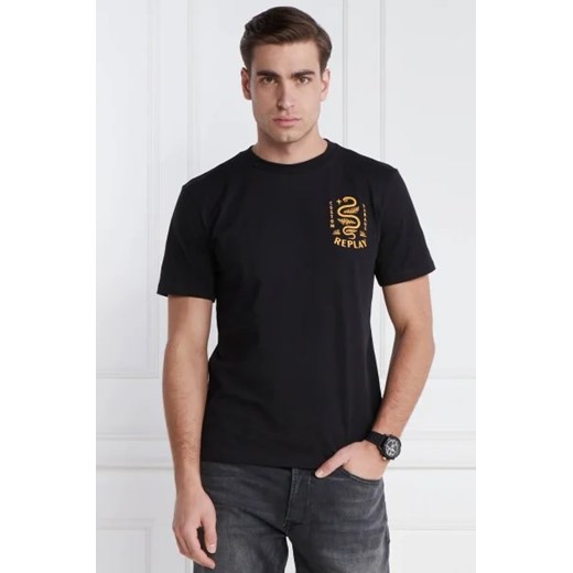 T-shirt męski czarny Replay bawełniany