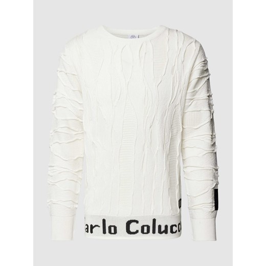 Sweter z dzianiny z fakturowanym wzorem Carlo Colucci XL promocyjna cena Peek&Cloppenburg 