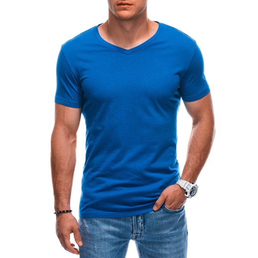 T-shirt męski basic V-neck EM-TSBS-0101 - niebieski V5 ze sklepu Edoti w kategorii T-shirty męskie - zdjęcie 167838985
