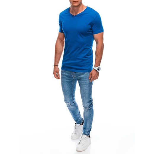 Niebieski t-shirt męski Edoti z krótkim rękawem