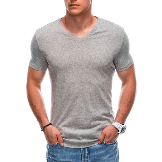 T-shirt męski basic V-neck EM-TSBS-0101 - szary melanż V4 ze sklepu Edoti w kategorii T-shirty męskie - zdjęcie 167839015