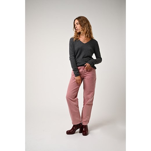 Sweter damski AUTHENTIC CASHMERE w serek szary casual z kaszmiru 