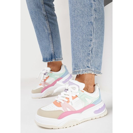 Biało-Różowe Sneakersy z Szerokimi Sznurówkami Platinia ze sklepu born2be.pl w kategorii Buty sportowe damskie - zdjęcie 167842407
