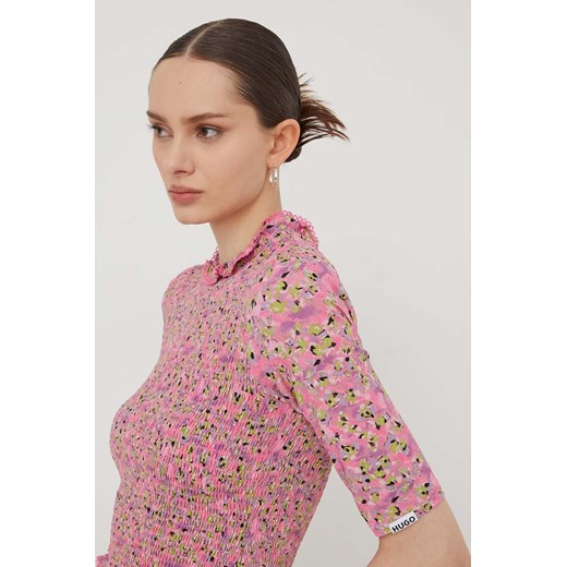 HUGO bluzka damska kolor różowy wzorzysta 50508655 ze sklepu ANSWEAR.com w kategorii Bluzki damskie - zdjęcie 167843199